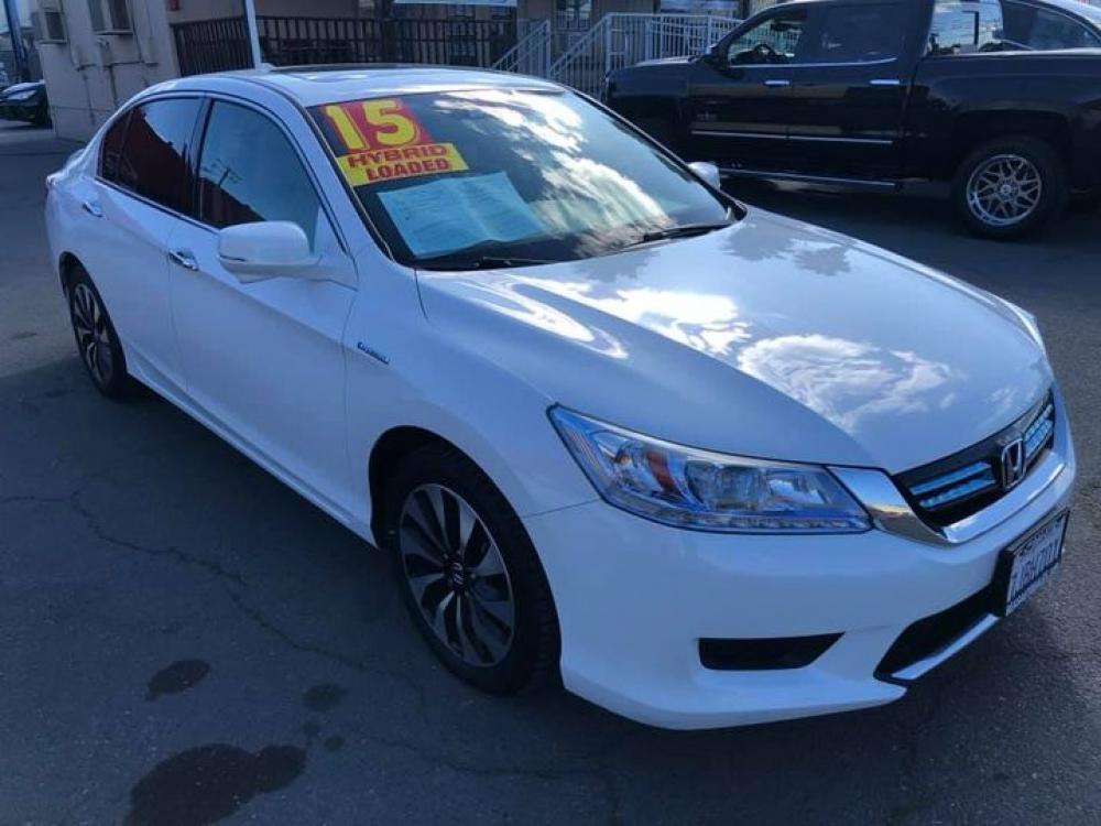 2015 WHITE Honda Accord Hybrid Touring (1HGCR6F75FA) with an 2.0L L4 DOHC 16V HYBRID engine, Continuously Variable Transmission transmission, located at 744 E Miner Ave, Stockton, CA, 95202, (209) 944-5770, 37.956863, -121.282082 - Photo #0