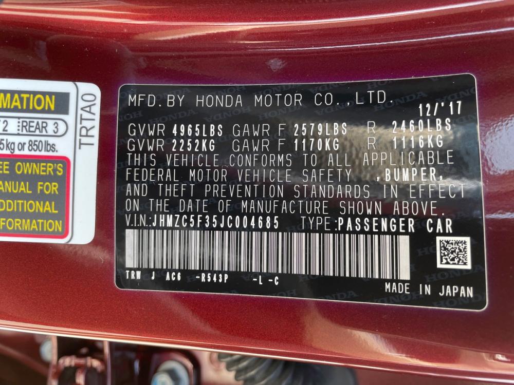 2018 Crimson Pearl Honda Clarity Touring Plug-In Hybrid (JHMZC5F35JC) with an 1.5L L4 DOHC 16V HYBRID engine, CVT transmission, located at 744 E Miner Ave, Stockton, CA, 95202, (209) 944-5770, 37.956863, -121.282082 - Photo #5