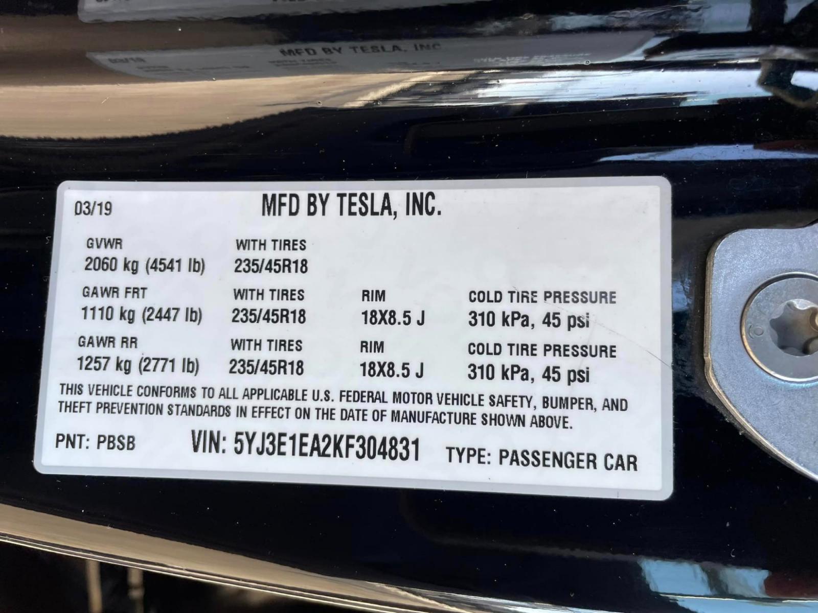 2019 BLACK Tesla Model 3 Standard Plus (5YJ3E1EA2KF) with an ELECTRIC engine, 1A transmission, located at 744 E Miner Ave, Stockton, CA, 95202, (209) 944-5770, 37.956863, -121.282082 - Photo #15
