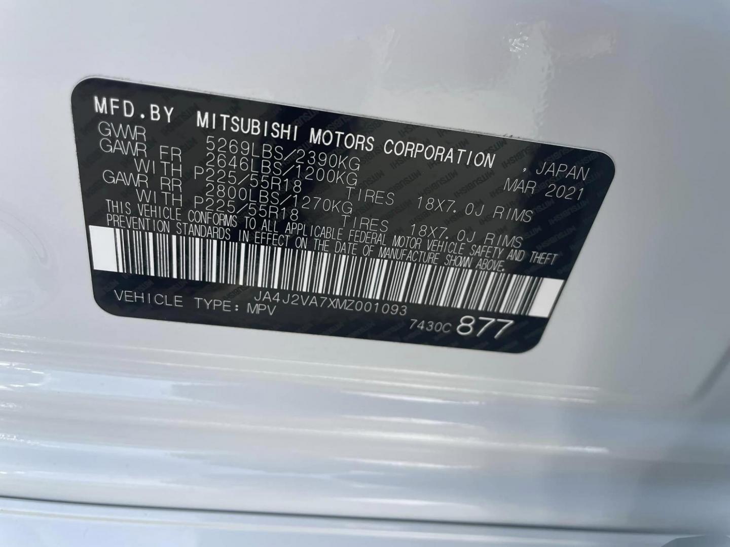 2021 WHITE Mitsubishi Outlander PHEV SEL (JA4J2VA7XMZ) with an 2.0L L4 DOHC 16V HYBRID engine, 1A transmission, located at 744 E Miner Ave, Stockton, CA, 95202, (209) 944-5770, 37.956863, -121.282082 - Photo#11