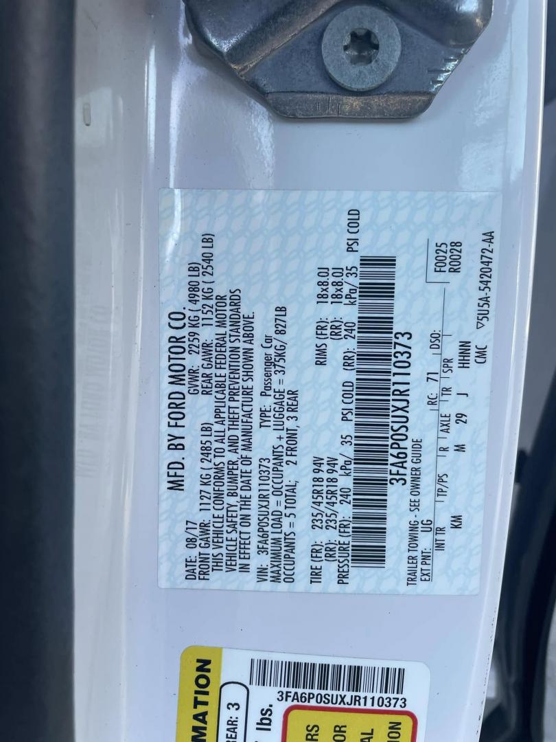 2018 WHITE Ford Fusion Energi Titanium (3FA6P0SUXJR) with an 2.0L L4 DOHC 16V HYBRID engine, CVT transmission, located at 744 E Miner Ave, Stockton, CA, 95202, (209) 944-5770, 37.956863, -121.282082 - PLUS TAXES AND FEEDS - Photo#10