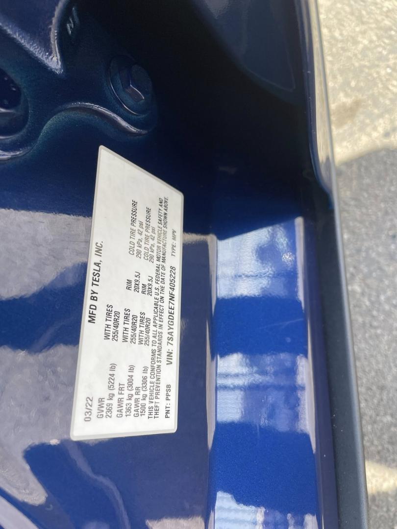 2022 Blue Tesla Model Y Long Range (7SAYGDEE7NF) with an ELECTRIC engine, 1A transmission, located at 744 E Miner Ave, Stockton, CA, 95202, (209) 944-5770, 37.956863, -121.282082 - Photo#12