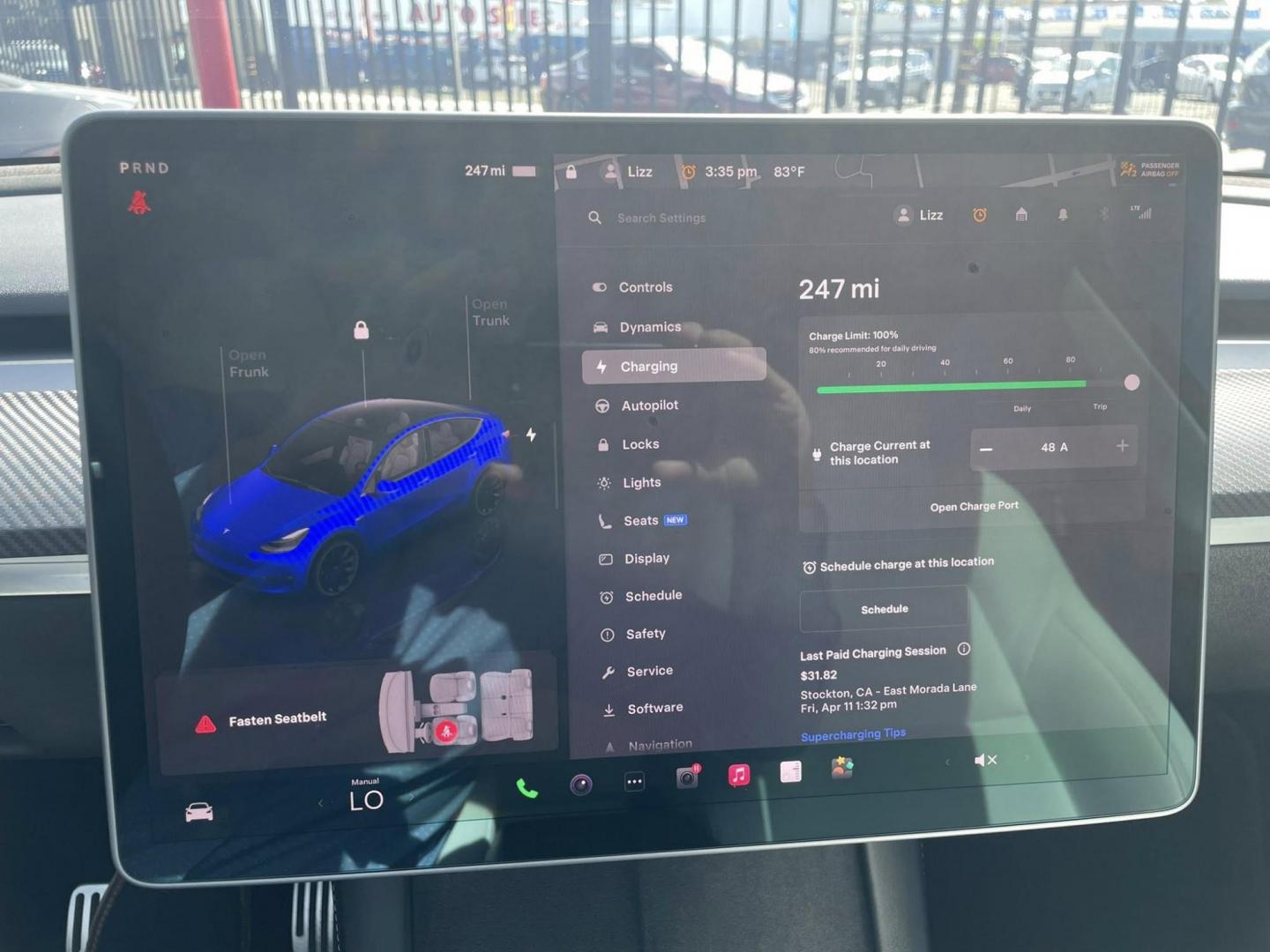 2022 Blue Tesla Model Y Long Range (7SAYGDEE7NF) with an ELECTRIC engine, 1A transmission, located at 744 E Miner Ave, Stockton, CA, 95202, (209) 944-5770, 37.956863, -121.282082 - Photo#15