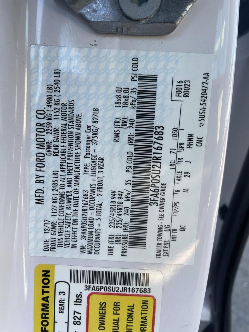 2018 WHITE Ford Fusion Energi Titanium (3FA6P0SU2JR) with an 2.0L L4 DOHC 16V HYBRID engine, CVT transmission, located at 744 E Miner Ave, Stockton, CA, 95202, (209) 944-5770, 37.956863, -121.282082 - PLUS TAXES AND FEES NO CHARGER AVAILABLE - Photo#15