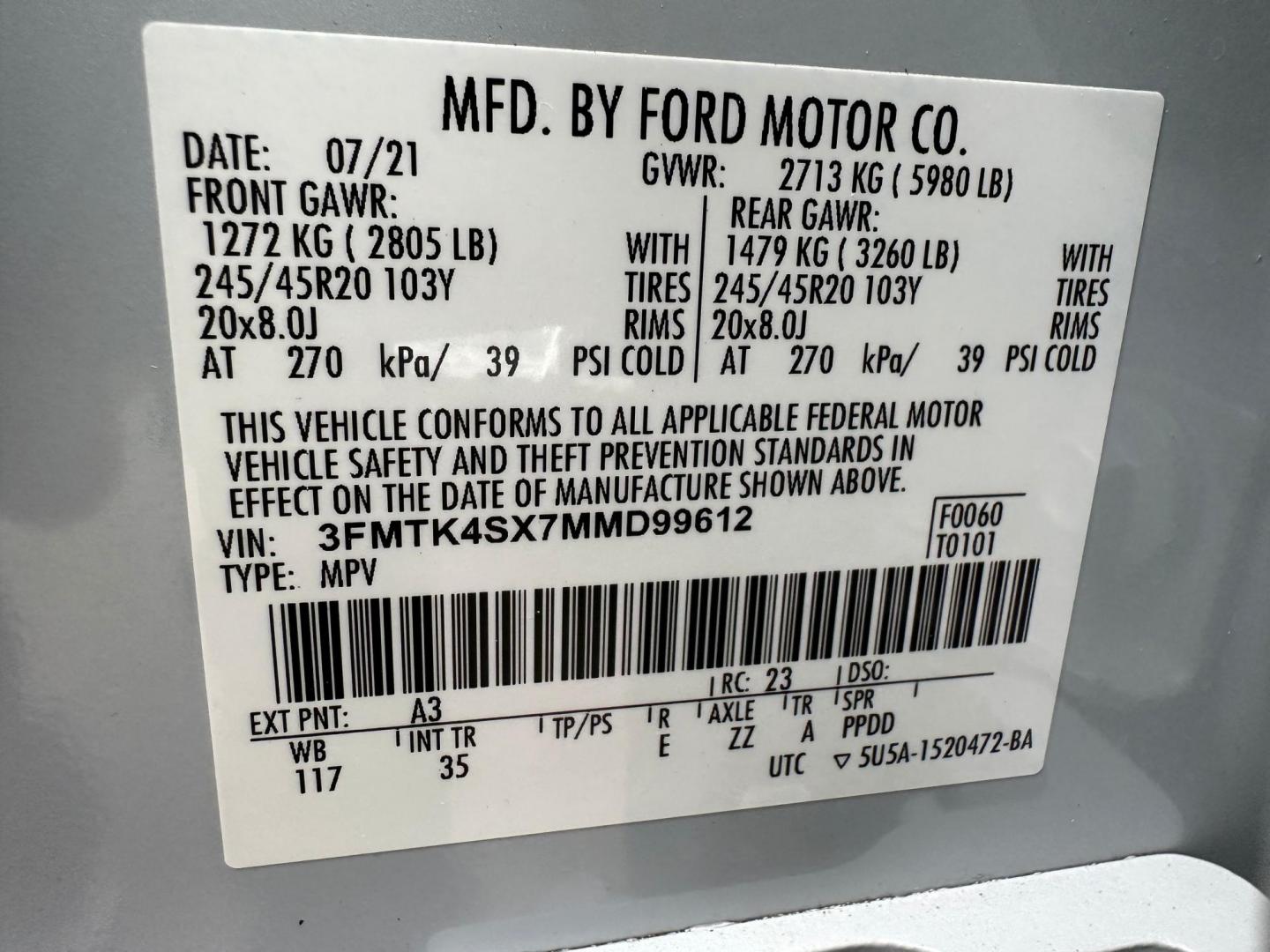 2021 Ford Mustang Mach-E GT (3FMTK4SX7MM) with an ELECTRIC engine, 1A transmission, located at 744 E Miner Ave, Stockton, CA, 95202, (209) 944-5770, 37.956863, -121.282082 - Photo#14