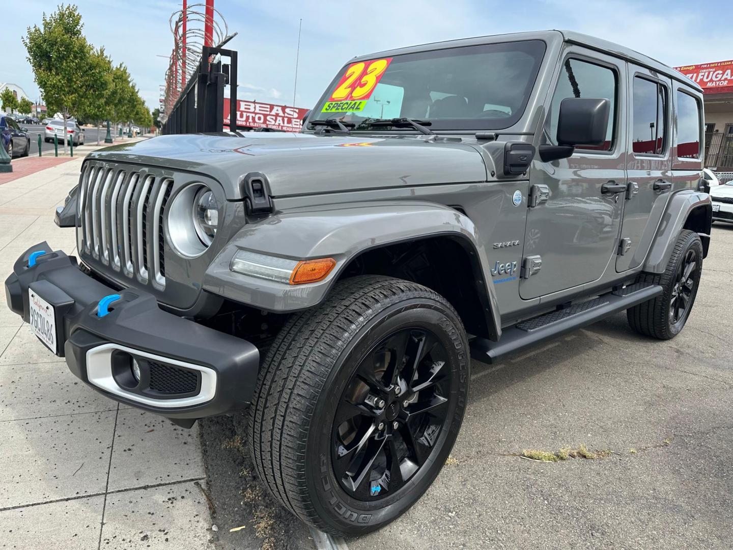 2023 Jeep Wrangler Unlimited Sahara 4XE (1C4JJXP62PW) with an 2.0L L4 DOHC 16V HYBRID engine, 8A transmission, located at 744 E Miner Ave, Stockton, CA, 95202, (209) 944-5770, 37.956863, -121.282082 - Photo#3