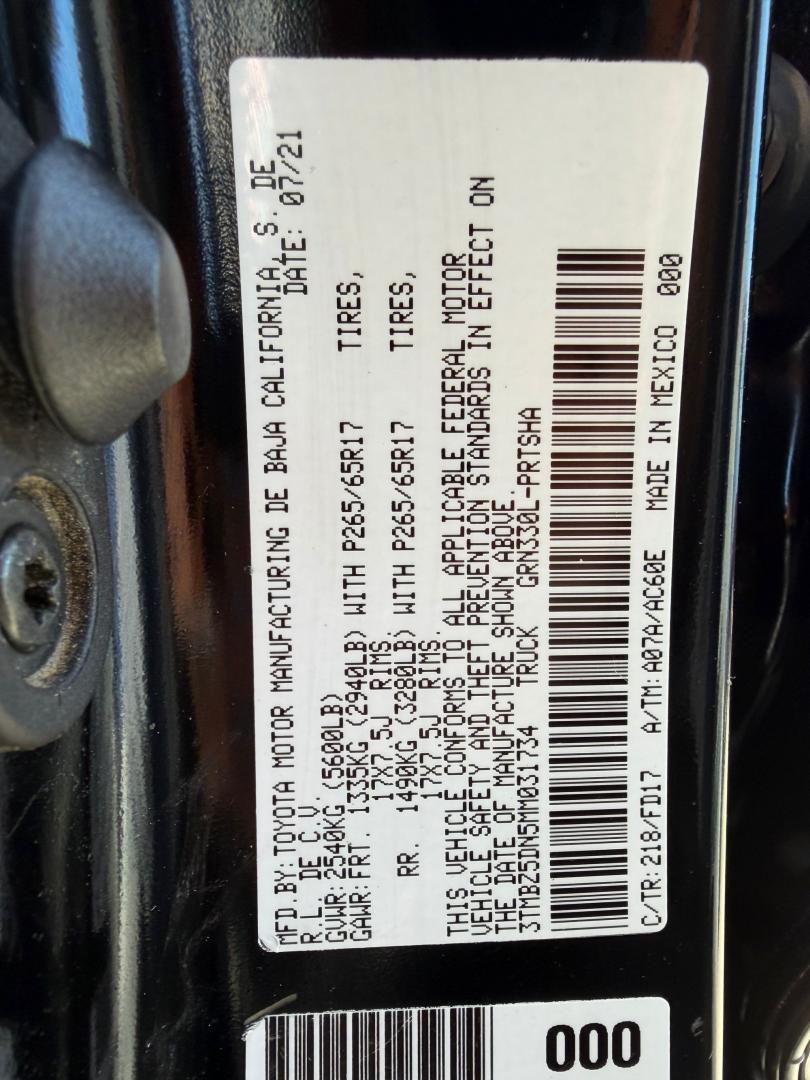 2021 Toyota DOUBLE CAB TRD SPORT PICK 4D (3TMBZ5DN5MM) with an 3.5L V6 DOHC 24V engine, 6A transmission, located at 744 E Miner Ave, Stockton, CA, 95202, (209) 944-5770, 37.956863, -121.282082- Photo#12